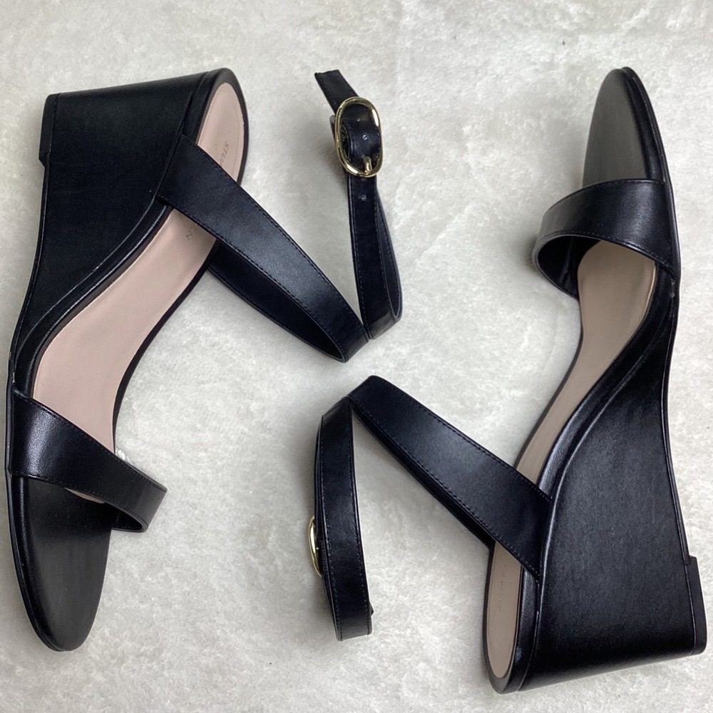 Stuart Weitzman Black Leather Wedge Sandals Ankle Strap SD753120 Women's US 9B - Picture 5 of 8